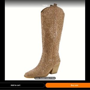 Gold Heeled Boots with Stacked Heel and Classic Design